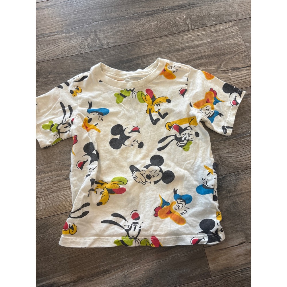 Vintage Disney Mickey and Friends Toddler Boys T-Shirt 3T White All Over Print